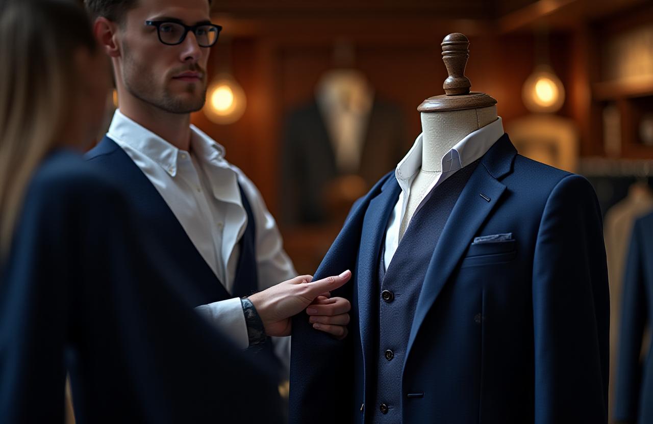 Krawiec pracujący nad garniturem w luksusowym atelier